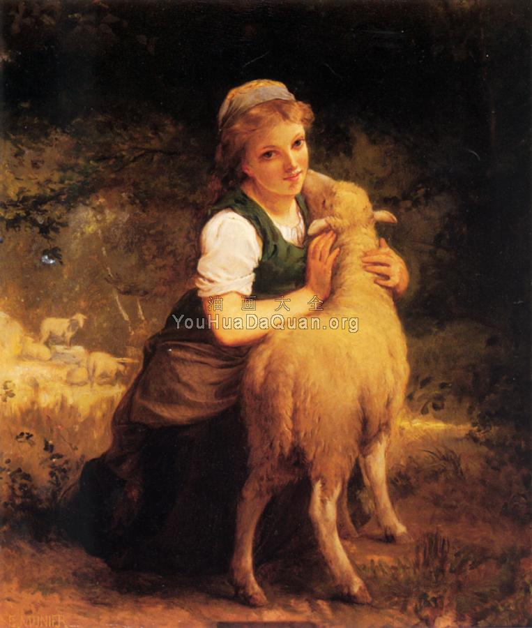 Young Girl with Lamb - 埃米尔·穆尼尔